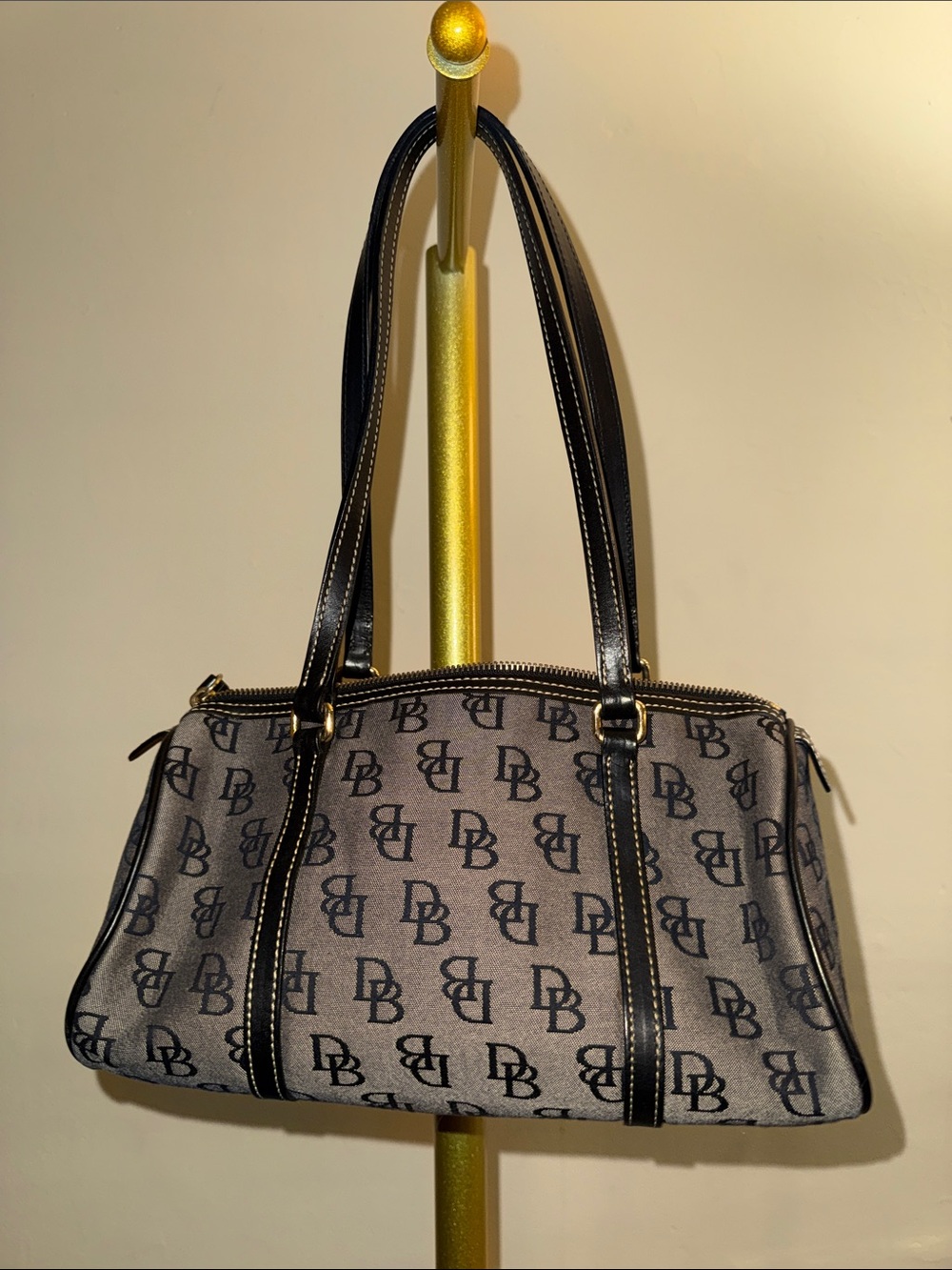 Monogram Canvas Shoulder Bag in Gray and Black